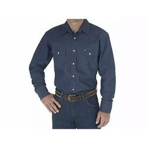 Wrangler Rigid Denim Western Pearlsnap Button Down Denim Shirt - Sz L 16.5